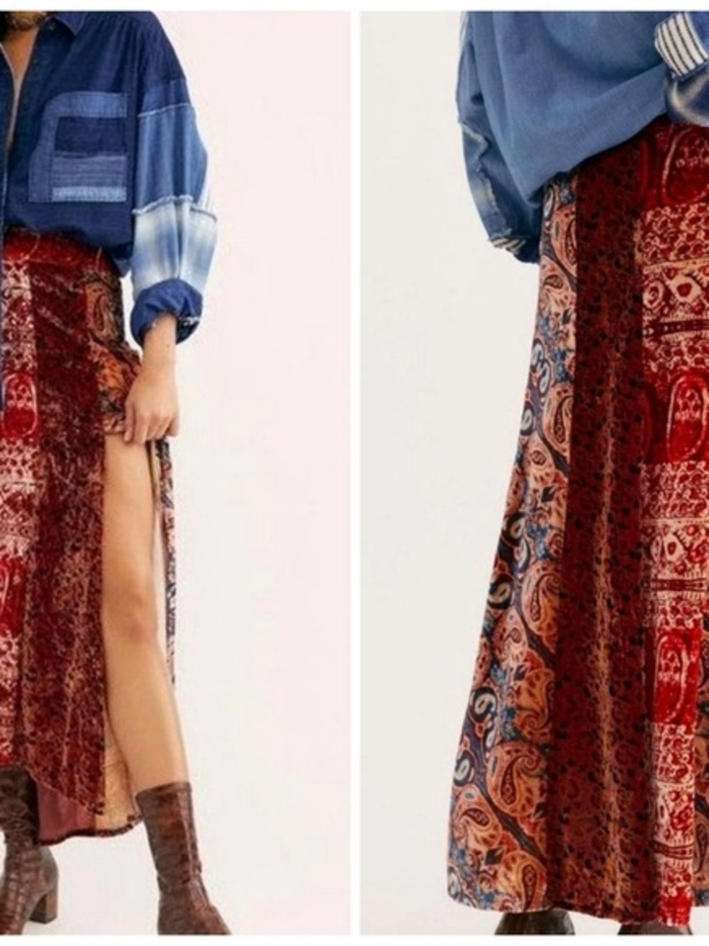 Free People Red & Blue Paisley Patchwork Maxi Skirt - Picture 5 of 5
